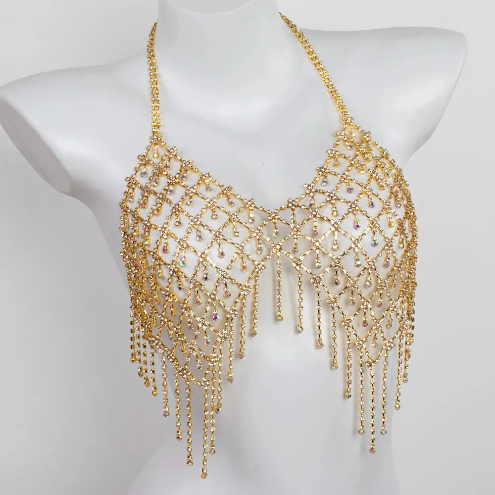 Sexy Mesh Tassel Bikini Style Rhinestones Bra And Underwear Two Piece ...