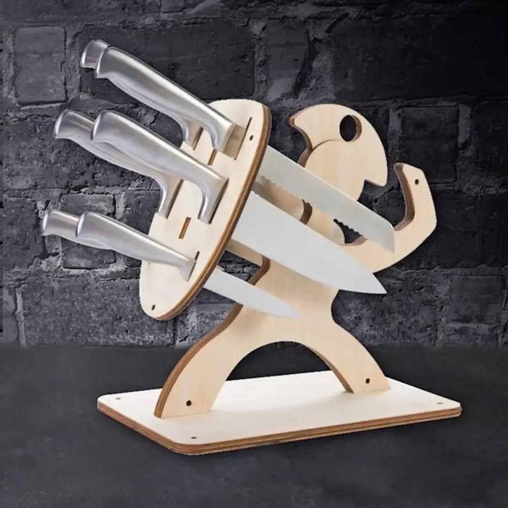 Warrior Knife Rack Wooden Knife Rack Eco-Friendly Kitchen Knife Block Holder for Home and ...