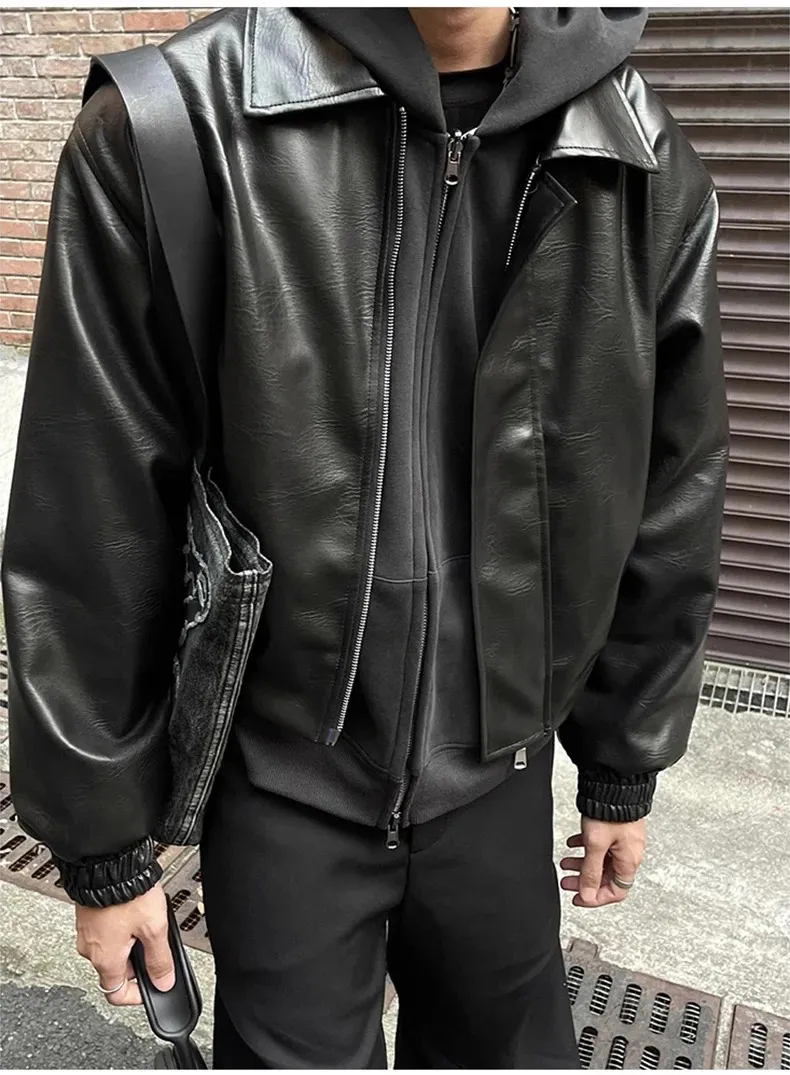 leather double zip jacket black M 短丈 Y2K Y2K Leather Jackets