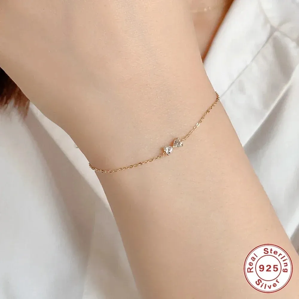 925 Sterling Silver Charm Bracelet Korean Style Bow Bracelet For