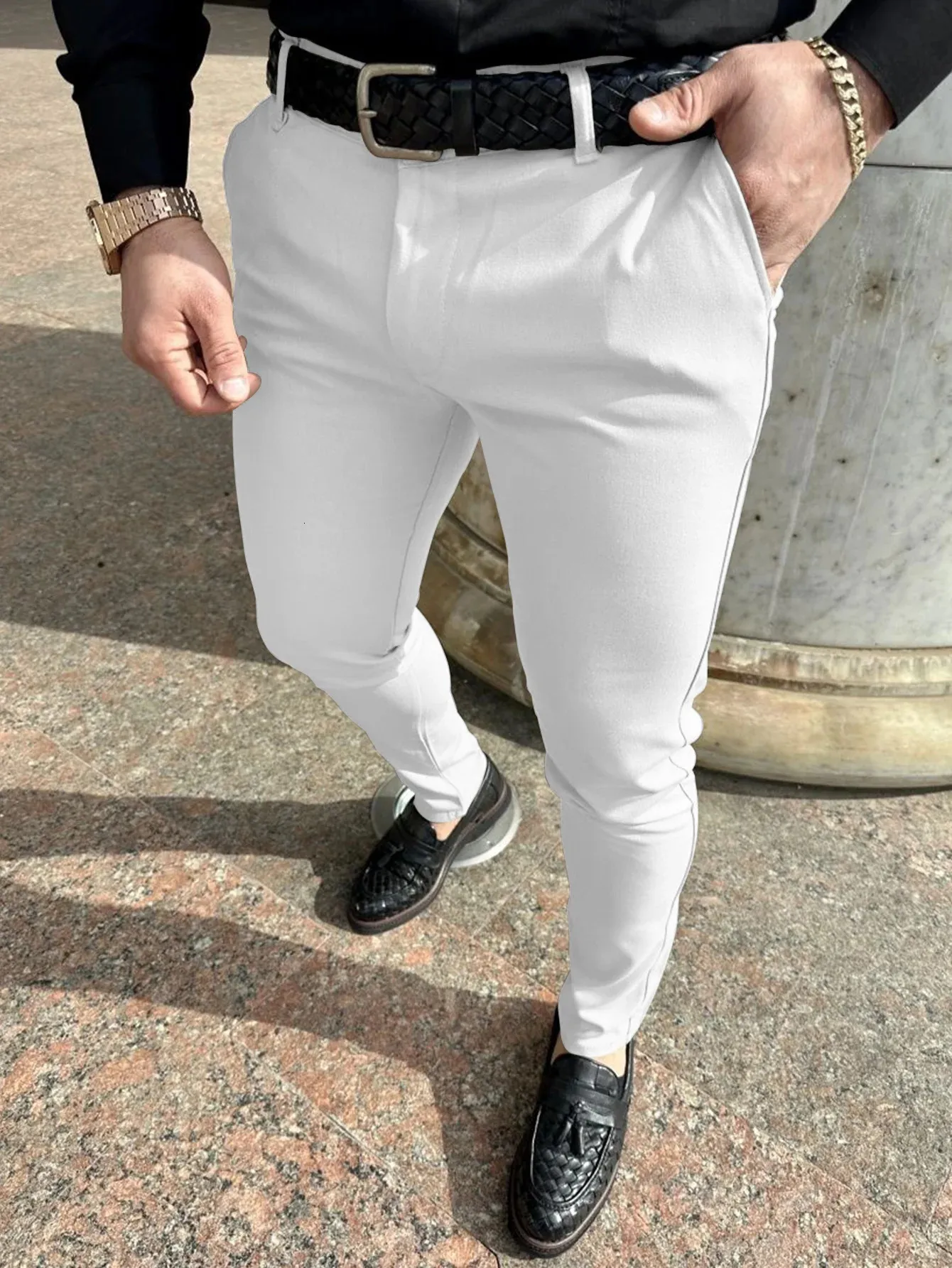 Slim Fit Dress Pants For Men Solid Color Pencil... From Buyocean02, $18.32  | DHgate.Com