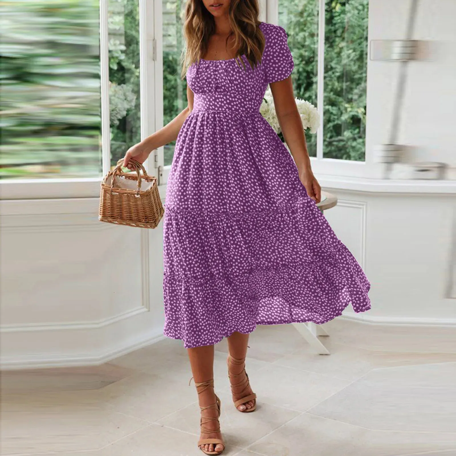 midi flare dresses for ladies Elbow length sleeves fit and flare Midi dress 1524# main image 1