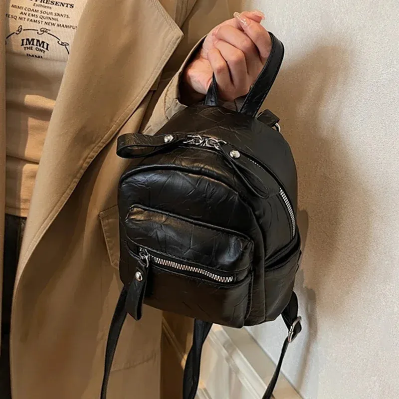 Women Small Leather Backpack Multifunction Shoulder... From  display picture 2