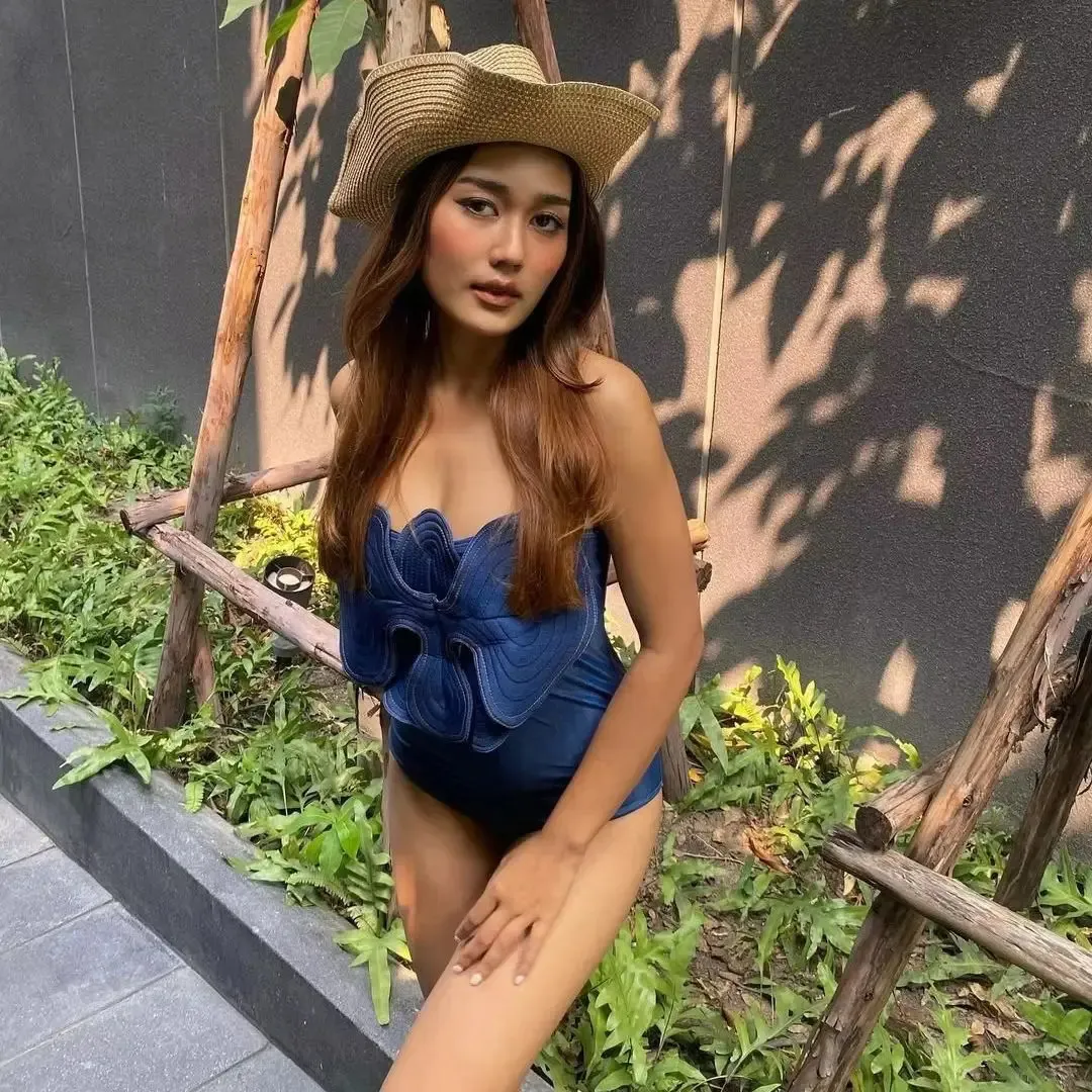 手数料安い Flower 3D Off-Shoulder 2025 Print for sets bikini Denim 水着・ラッシュガード
