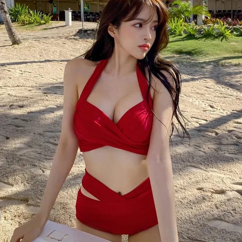 2024 High Waist Red khaki green bikini set for Women - Sexy Push Up Swimwear with Korean Style Bathing Suits for Beachwear and Girls - Bather250103 2024 High Waist Red khaki green bikini set for Women - Sexy Push Up Swimwear with Korean Style Bathing Suits for Beachwear and Girls - Bather250103