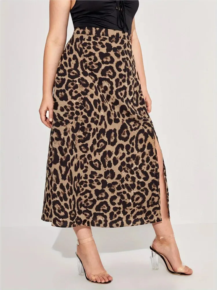 Clasi Falda De Leopardo De Muslo Con Abertura Con Cremallera