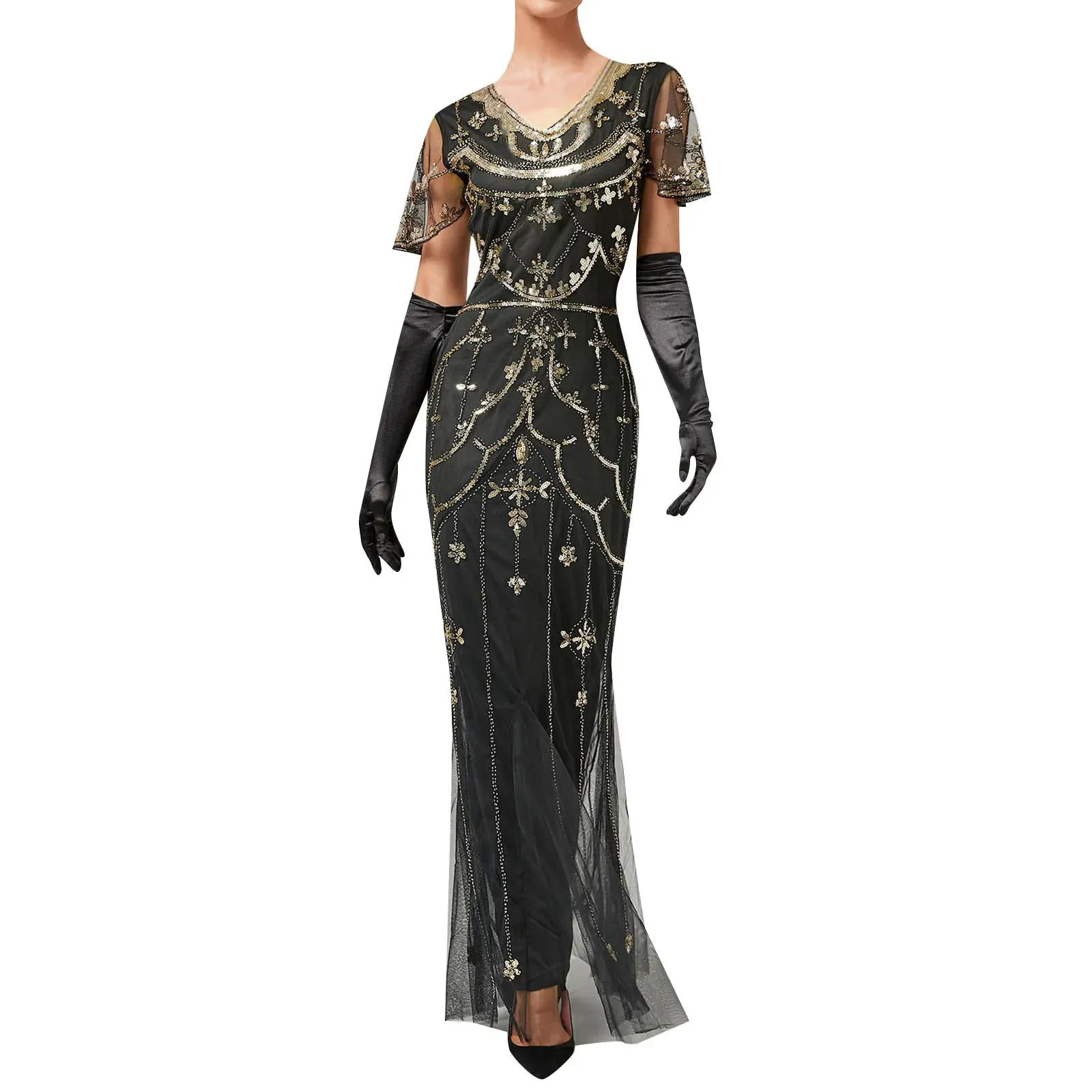 Women 1920s Vintage Floor-Length Chiffon Maxi Dress with Beaded Sequin Mesh  for Party from Dhgate Urban Sexy Dresses - price 89.28