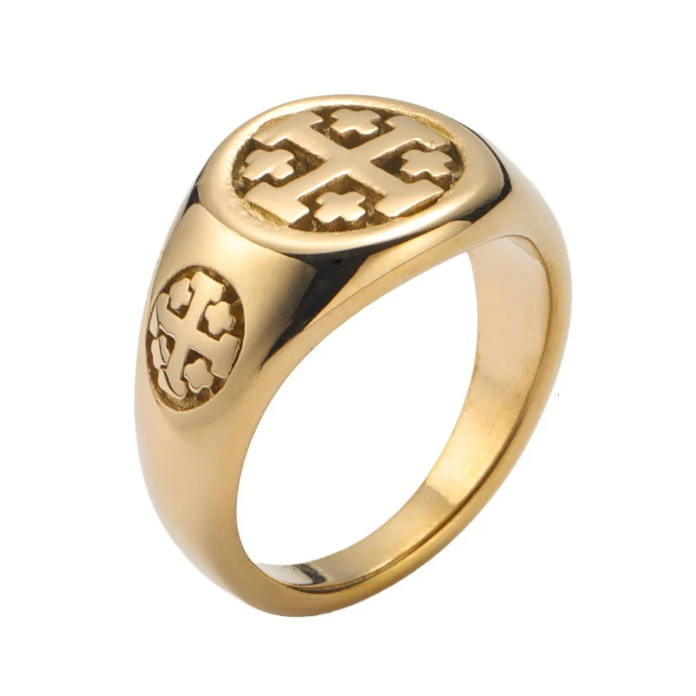 Save Big on Bulk Jerusalem Cross Jewelry Band Rings Gold Color Jerusalem  Cross Ring Stainless Steel Religious Vintage Five Crosses Crusader Jewelry 