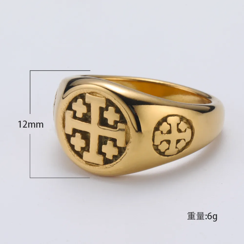 Band Rings Gold Color Jerusalem Cross Ring Stainless Steel