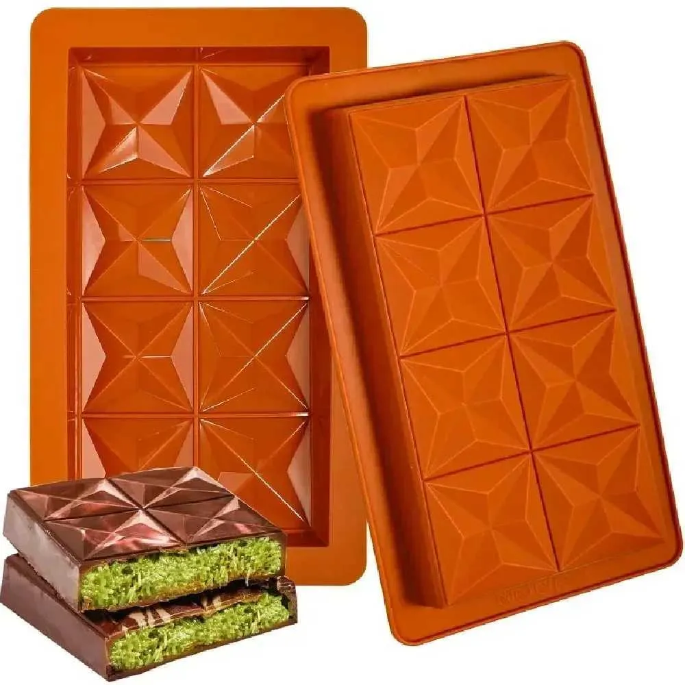 Lot 2 Moules Silicone Tablette Chocolat Profond – Anti-adhésif – Idéal Chocolat Dubai Pistache & Barres