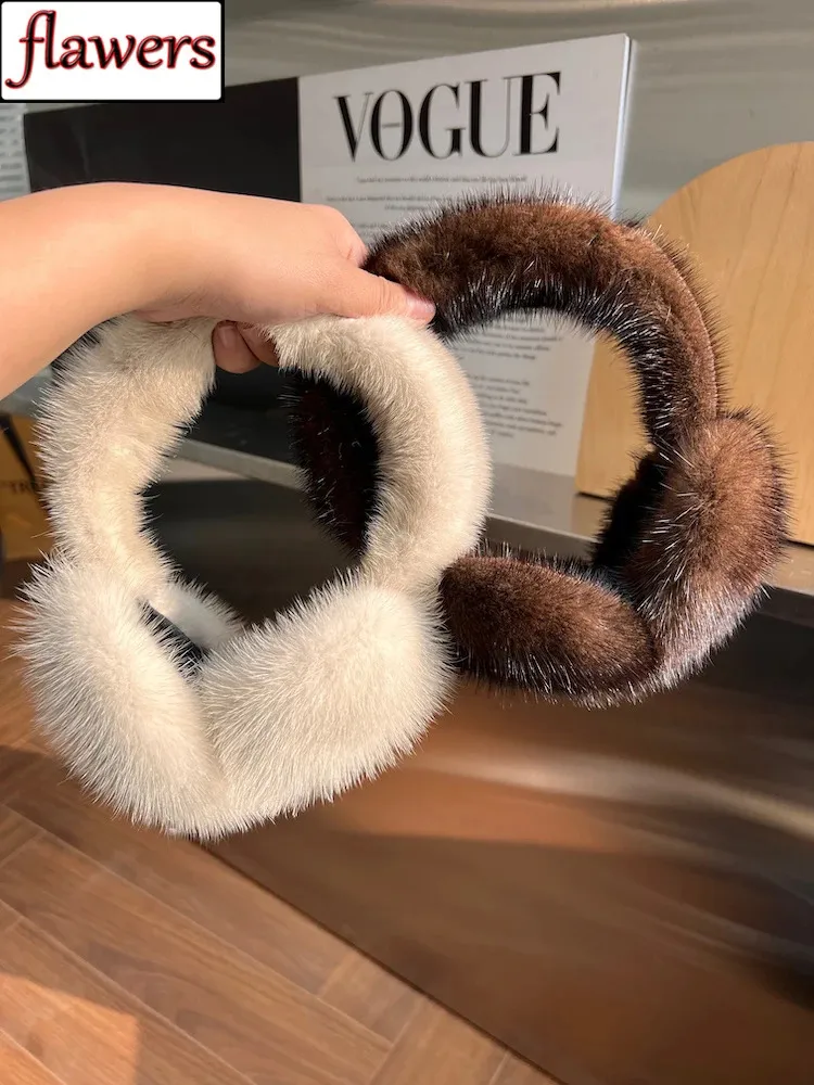 Winter Women Warm 100% Real Natural Mink Fur Earmuff Outdoor  display picture 3