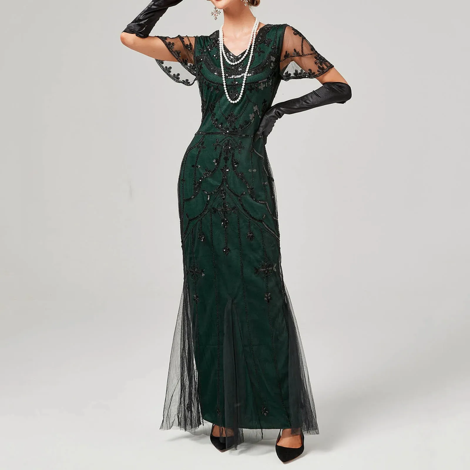knee length dresses for ladies Gatsby Style Maxi Dress in Black – WardrobeShop main image 1