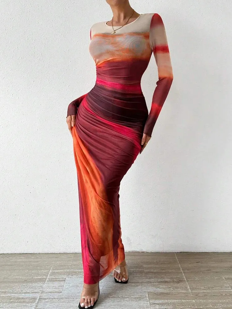fall fitted dress Women's Bodycon Maxi Dress Fall Fashion Long Sleeve Floral Print Tight –  Divahotcouture main image 1