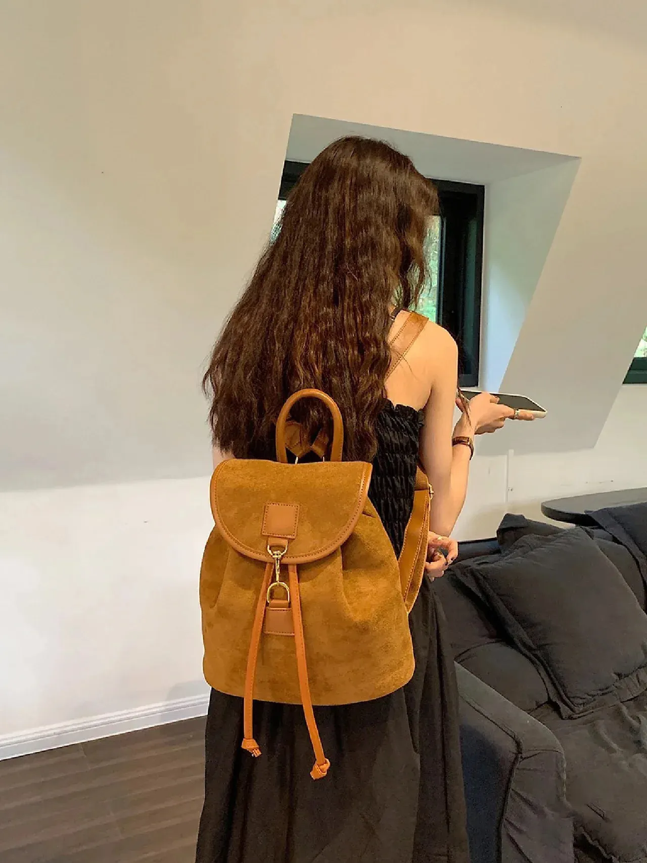 Vintage schoolbag Bucket Bag Chic Canvas Leather Mini Bucket Bag - Vintage Crossbody For  main image 3