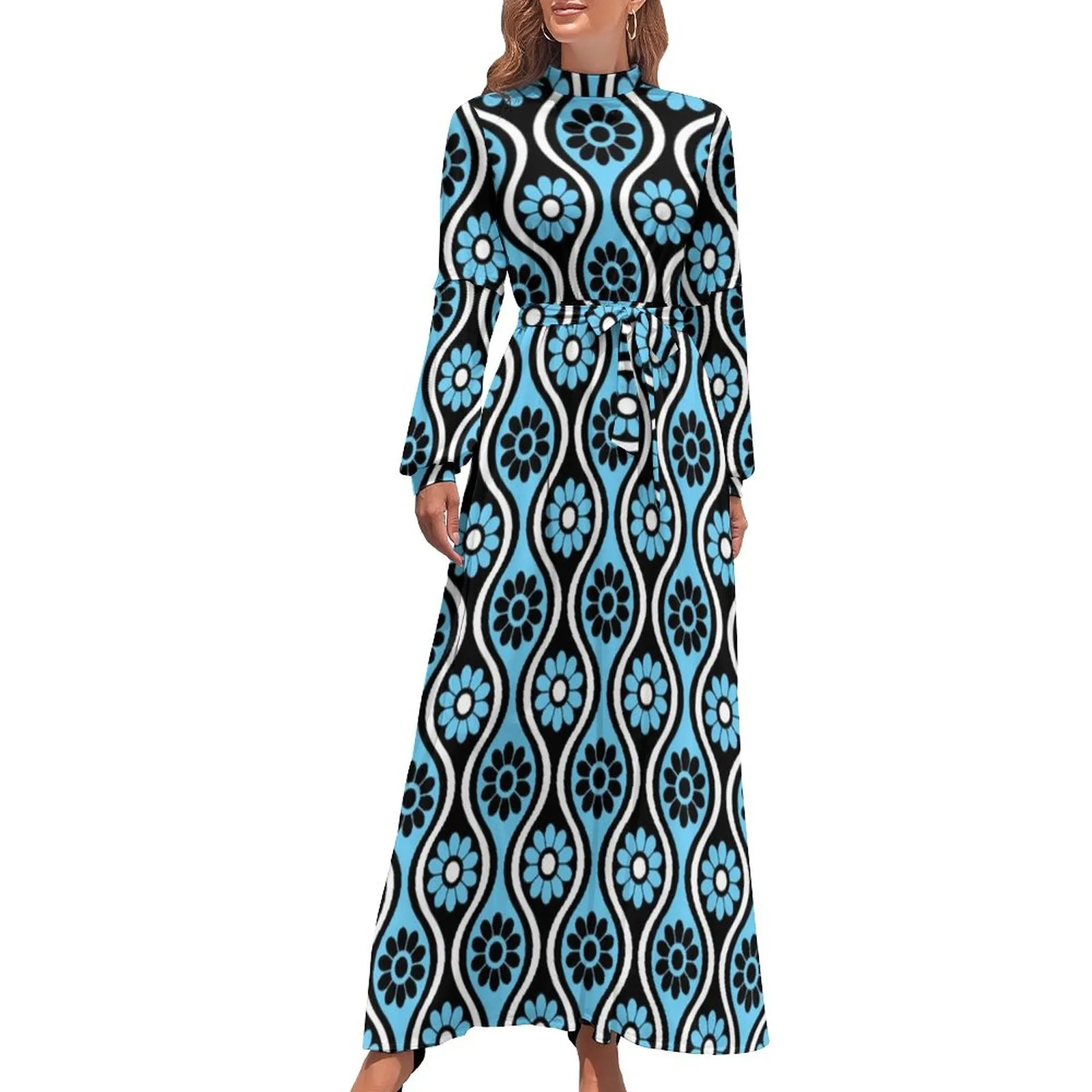 Retro 70S Style Dress Vintage Blue Pattern Cute Maxi... From 34,19  |  DHgate