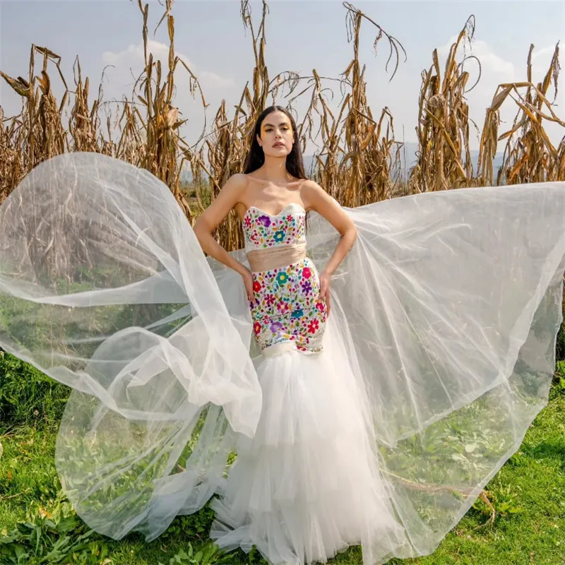 Fairy Mermaid Embroidered Wedding Dress Boho Tiered Tulle Bridal Gown  Mexican Country Style Colored Gothic Bride Vestido De Novia From Cohodress,  $162.38 | DHgate.Com
