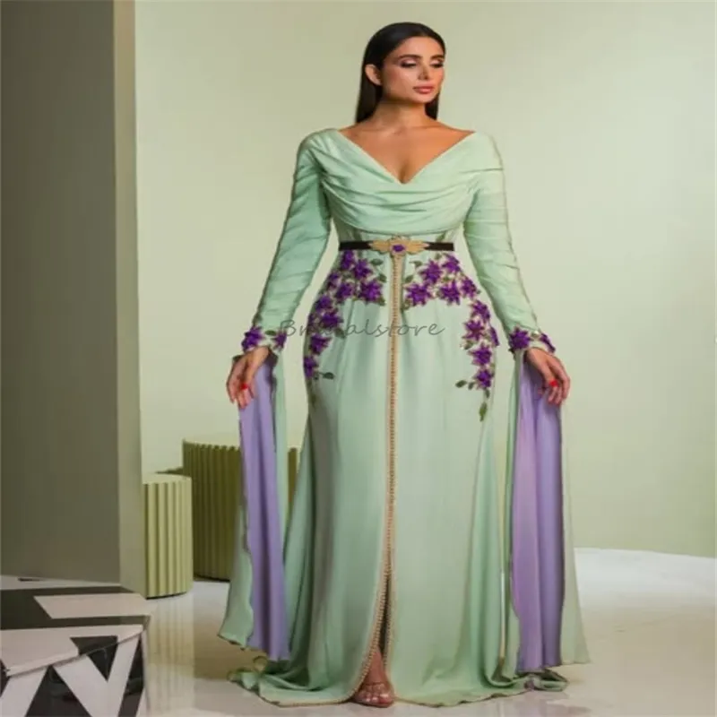 Mint Moroccan Evening Dress with Applique Detailing - Perfect for Prom, Birthdays, Engagements, and Parties - Vestidos de Festa 2025