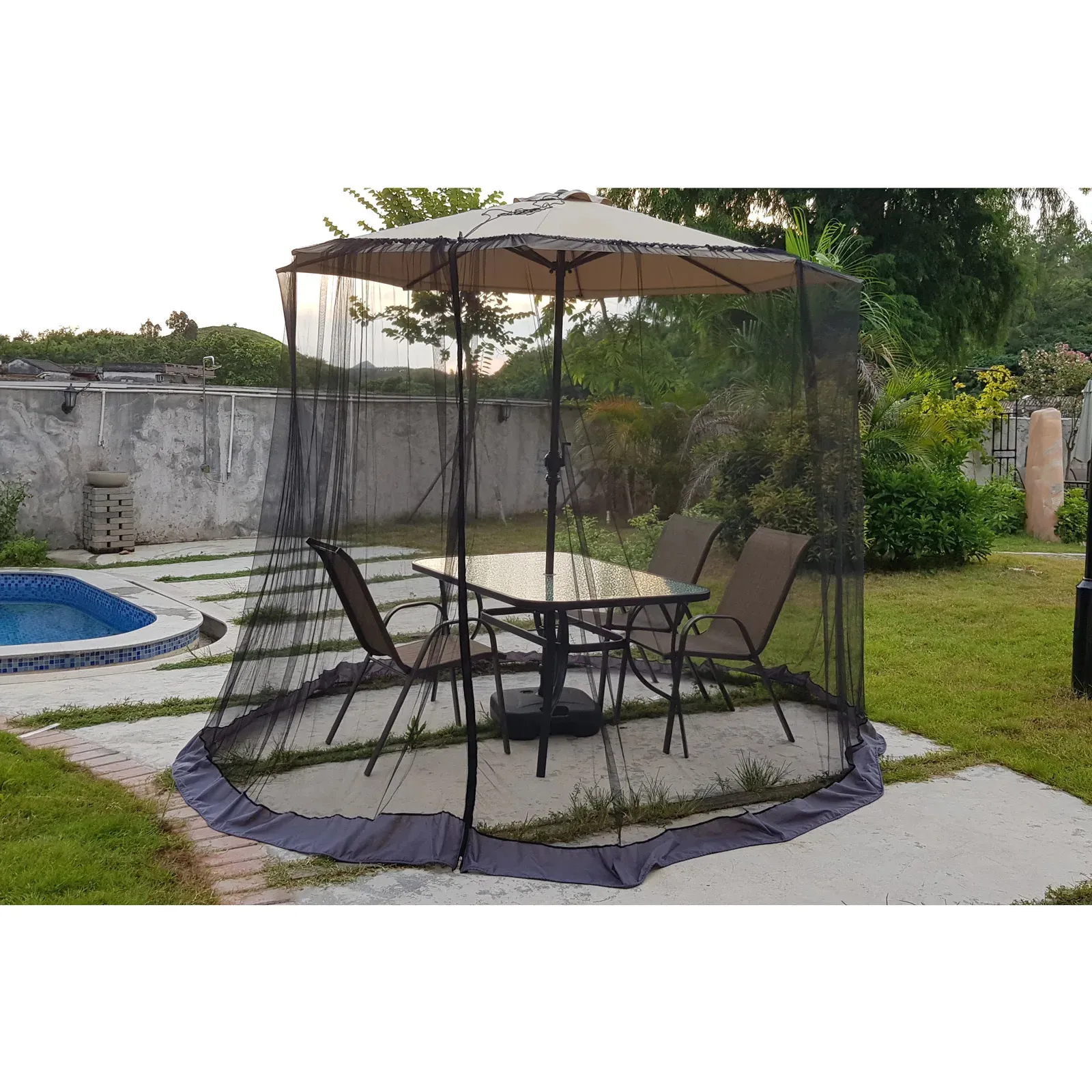 Umbrella Mosquito Net Circular Three-Door Canopy for King Bed Outdoor Patio  Camping Garden, image size:1600x1600