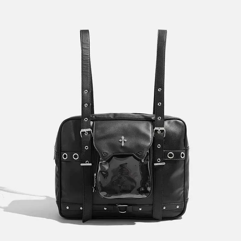Gothic Lolita Handbag For Women Black Pu Leather Itabag With