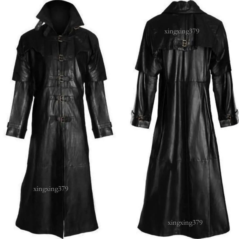 Herren Gothic Long Faux Ledermantel Punk Grabenjacke Schwarz S 5xl