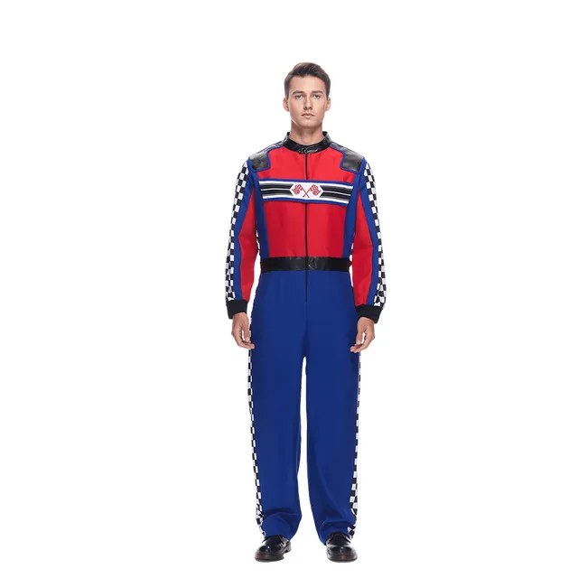 Rennfahrer Kostüm Für Herren – Roter Overall Jumpsuit Mit Handschuhen, Mütze, Sonnenbrille & Zielflaggen, Ideal Für Karneval, Halloween & Motorsport-Partys