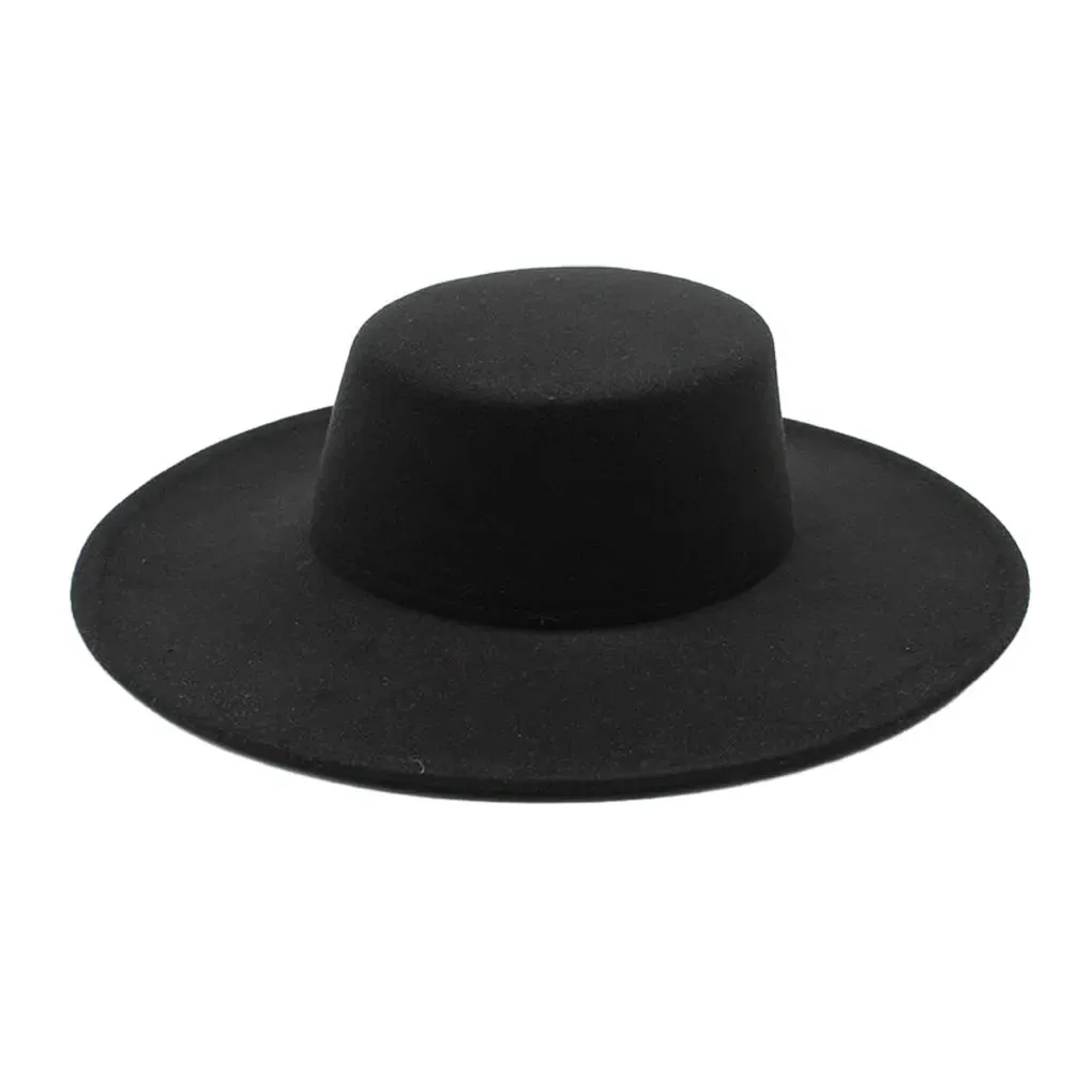 Silk Wide Brim Fedora Hat Classic Flat Brim Felt... From  display picture 1