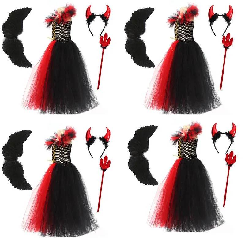 Unisex Red Devil Fancy Dress Costume Set – Includes Wings, Horn, Pitchfork & Tutu Skirt