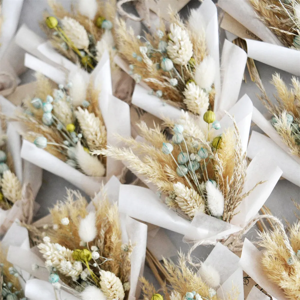 60 Mazzetti Di Erba Della Pampa E Coda Di Coniglio Secche Naturali - Blu, Decorazione Floreale Per Matrimonio E Casa