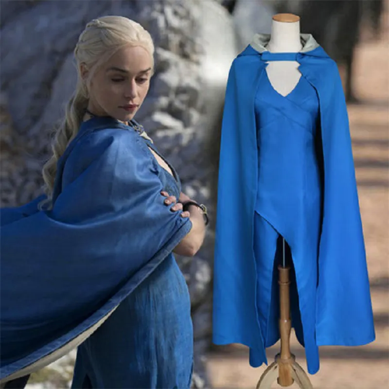 Dragon Daenerys Cosplay Costume Set - Blue lancha dress and Cope for Women's Role-playing at Halloween Party Dragon Daenerys Cosplay Costume Set - Blue lancha dress and Cope for Women's Role-playing at Halloween Party