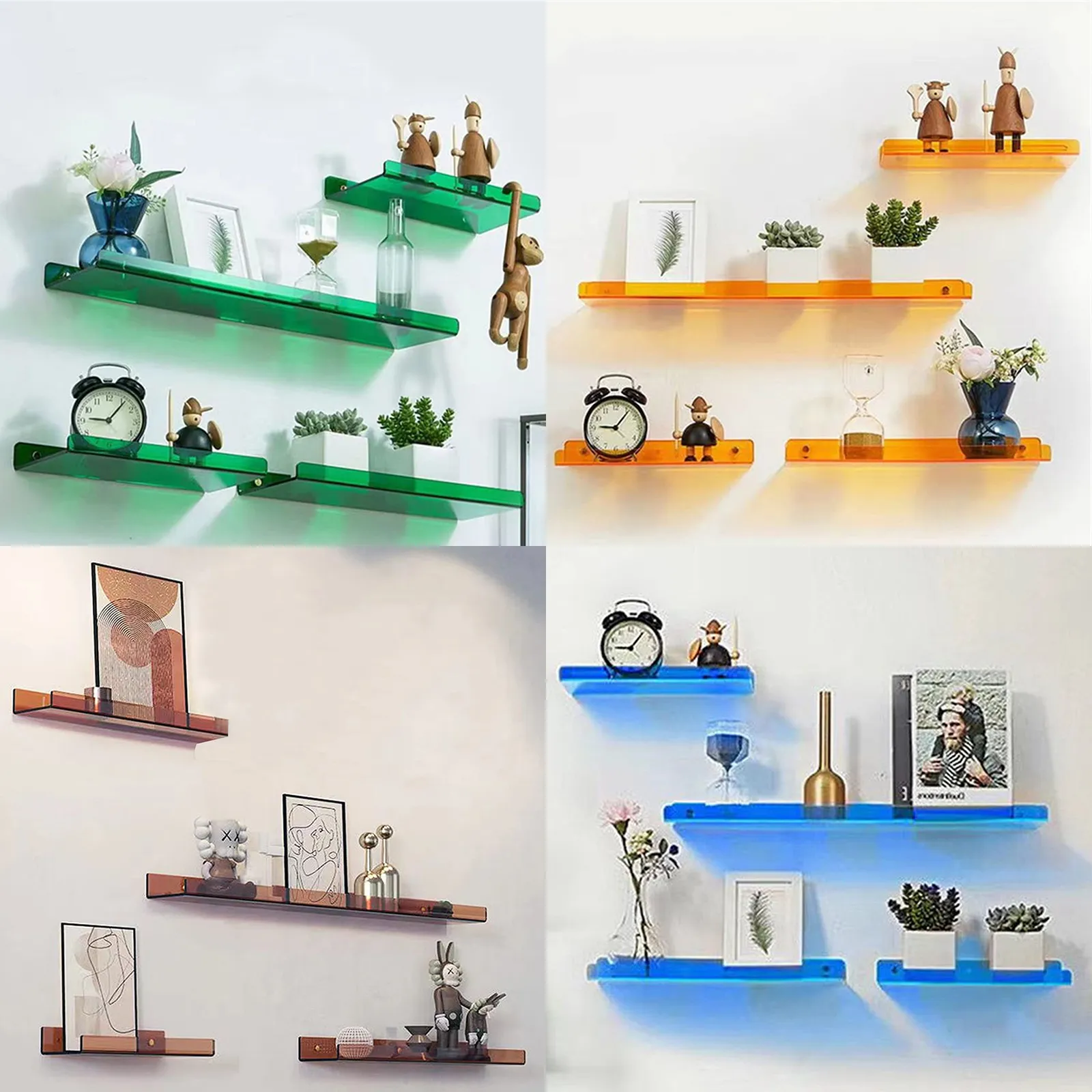 Floating Storage Shelves, Wall Mount Acrylic Display Case: Clear
