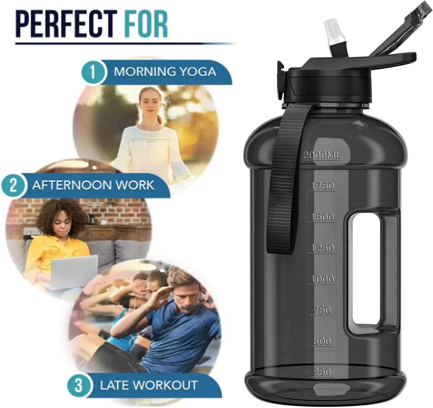 Large 2.2L Half Gallon water bottle water bottle with...