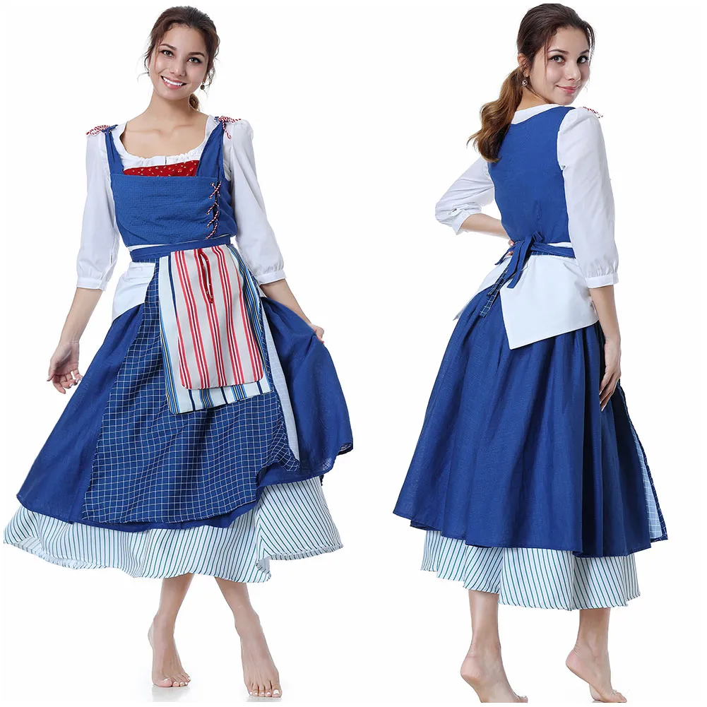 belle cosplay blue dress Princess Belle Sexy Womens Halloween Costume Peasant Beauty Costume Set Disney