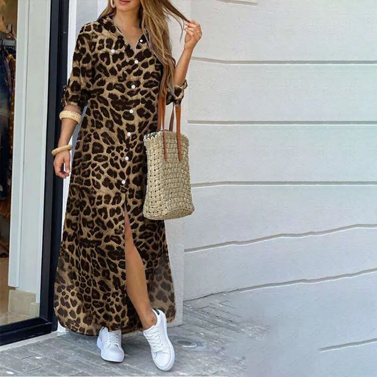 New Trend Leopard Print Long Shirt Dress With Side Slit European American  Womens Fashion For Casual And Foreign Trade From Nicetu, $23.26 | DHgate.Com