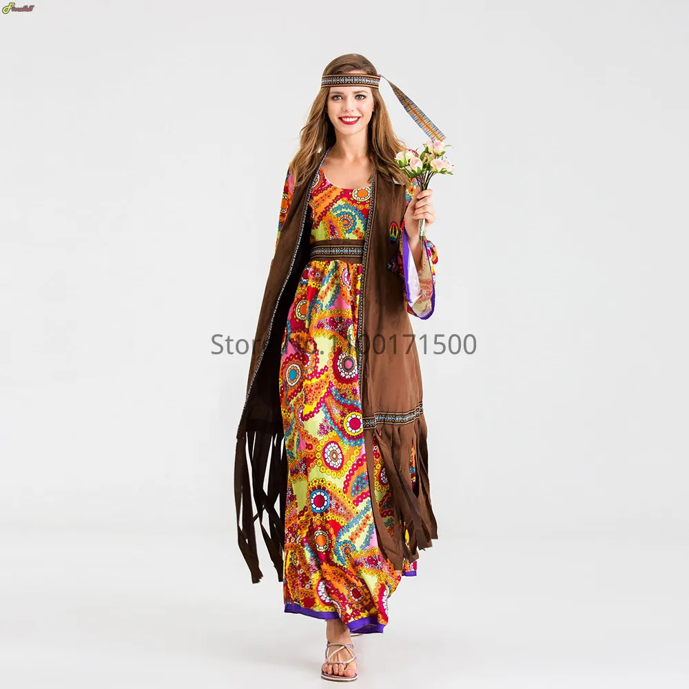 Halloween Womens Hippie Costume 70s Retro Disco Long Sleeve Printed Dress  Vest For Halloween Party, Purim, Easter Role Play From Uledemode_official,  $155.47 | DHgate.Com