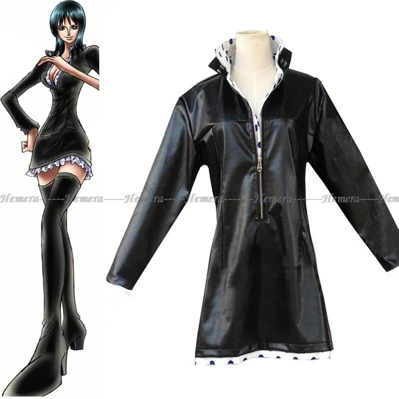 chinese dress ladies Cosplay Costume Nico Robin Season 2 Leather Dress Black Women Halloween  Carnival Party Outfits