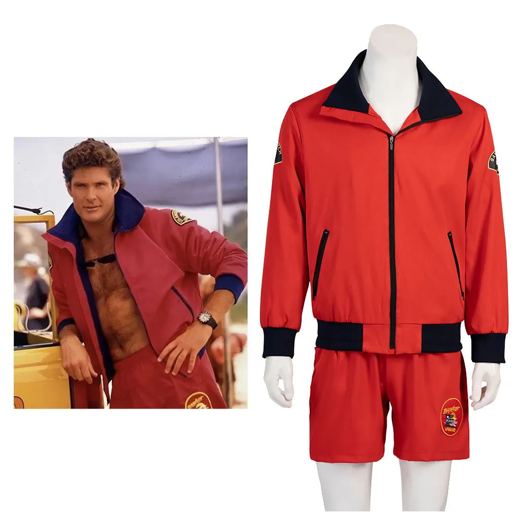 Baywatch Lifeguard Costume For Men Red Jacket And Pants Beach Outfit 