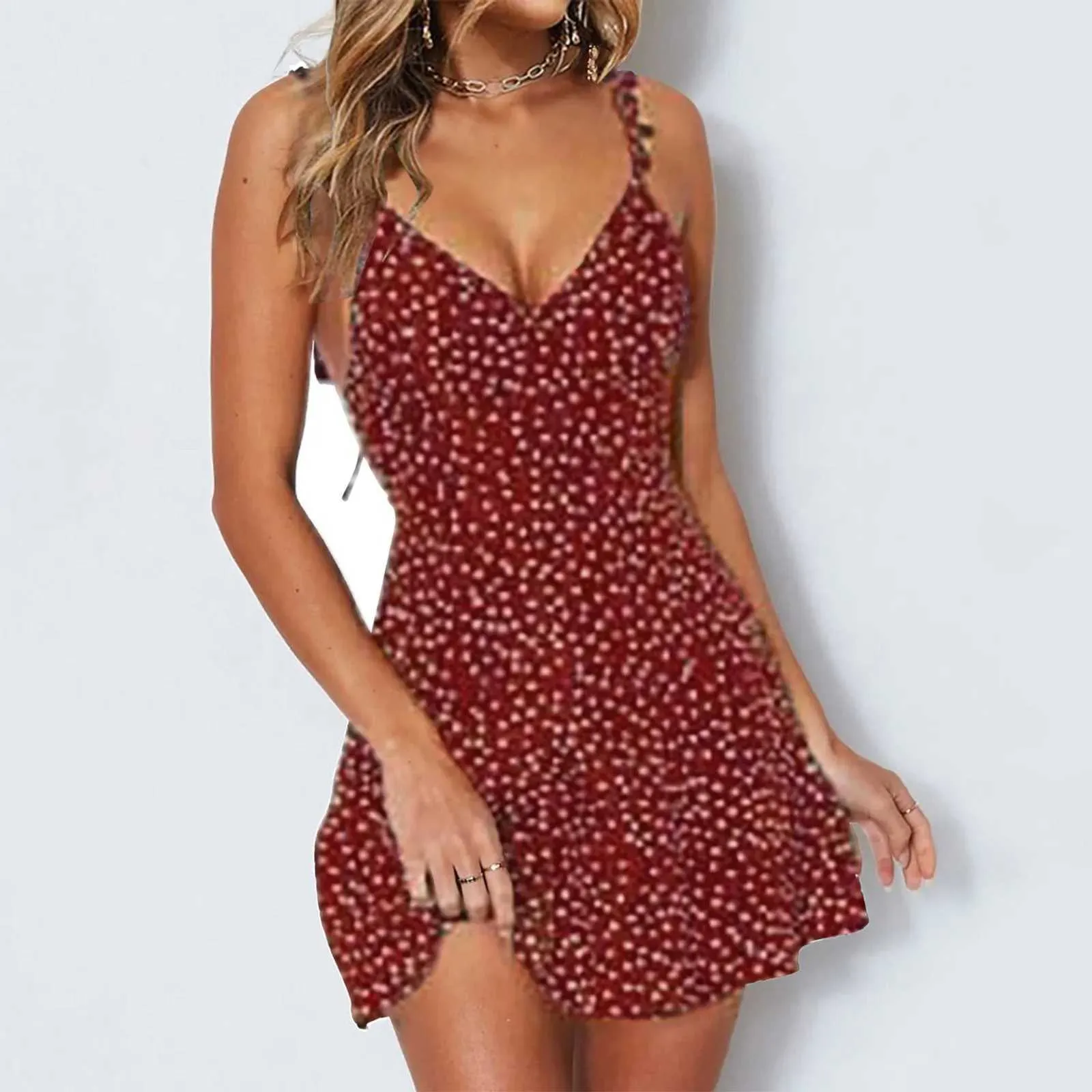 Polka Dot Mini Dress: Sleeveless Beach & Holiday White skirt with Spaghetti Straps & Shoulder Strap - M250109 Polka Dot Mini Dress: Sleeveless Beach & Holiday White skirt with Spaghetti Straps & Shoulder Strap - M250109