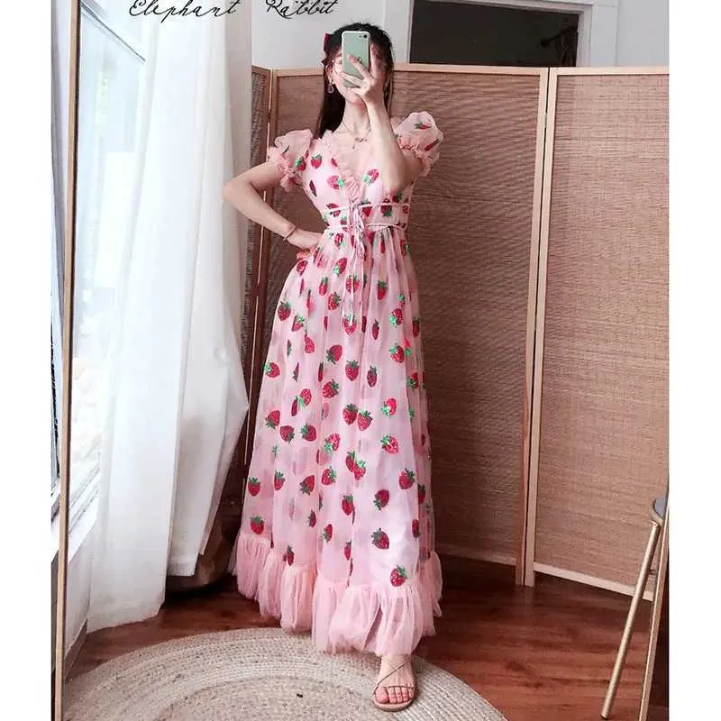 strawberry mesh dress Sparkly Sequin Strawberry Midi Dress Ruffle Mesh Tulle Ball Gown