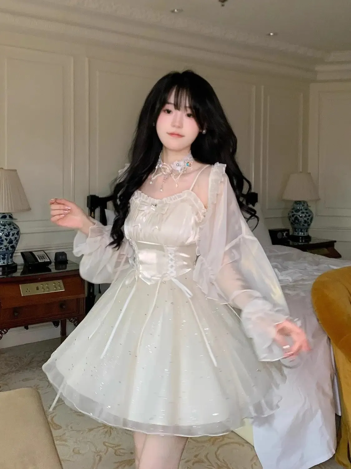 mini dress japan Navy Ruffled Mini Dress S