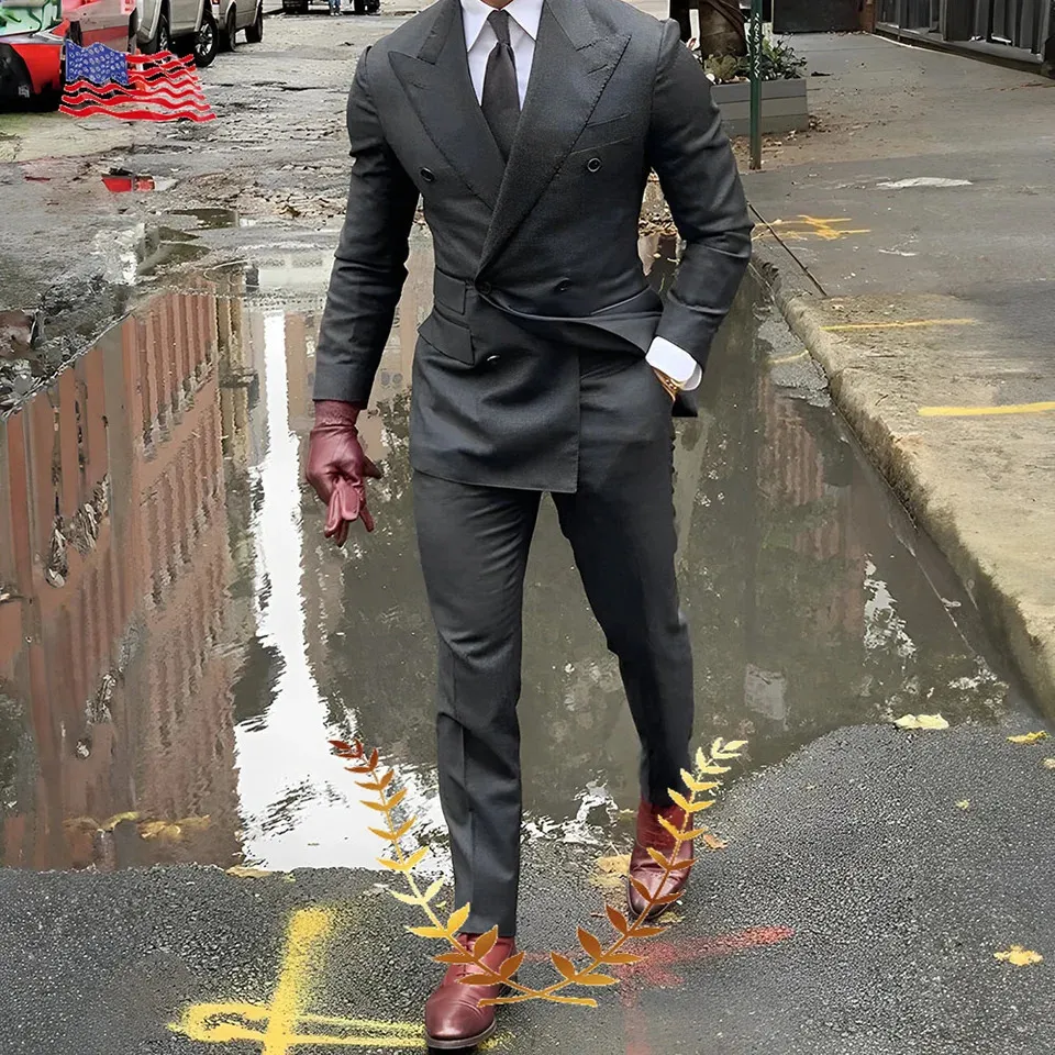 Terno De Peito Duplo Para Homens Noivo De Casamento Blazer, Calça