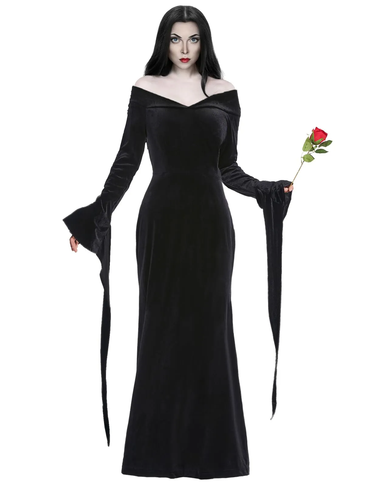 Morticia Addams Pugsley Gothic Witch corset wedding dress with Rose Family Halloween Costume for Women and Adults - Anime Cosplay Costume Morticia Addams Pugsley Gothic Witch corset wedding dress with Rose Family Halloween Costume for Women and Adults - Anime Cosplay Costume