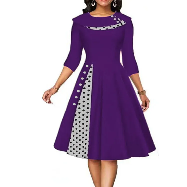 strapless open back dress Annie Retro Polka Dot Dress in Purple/Black main image 1