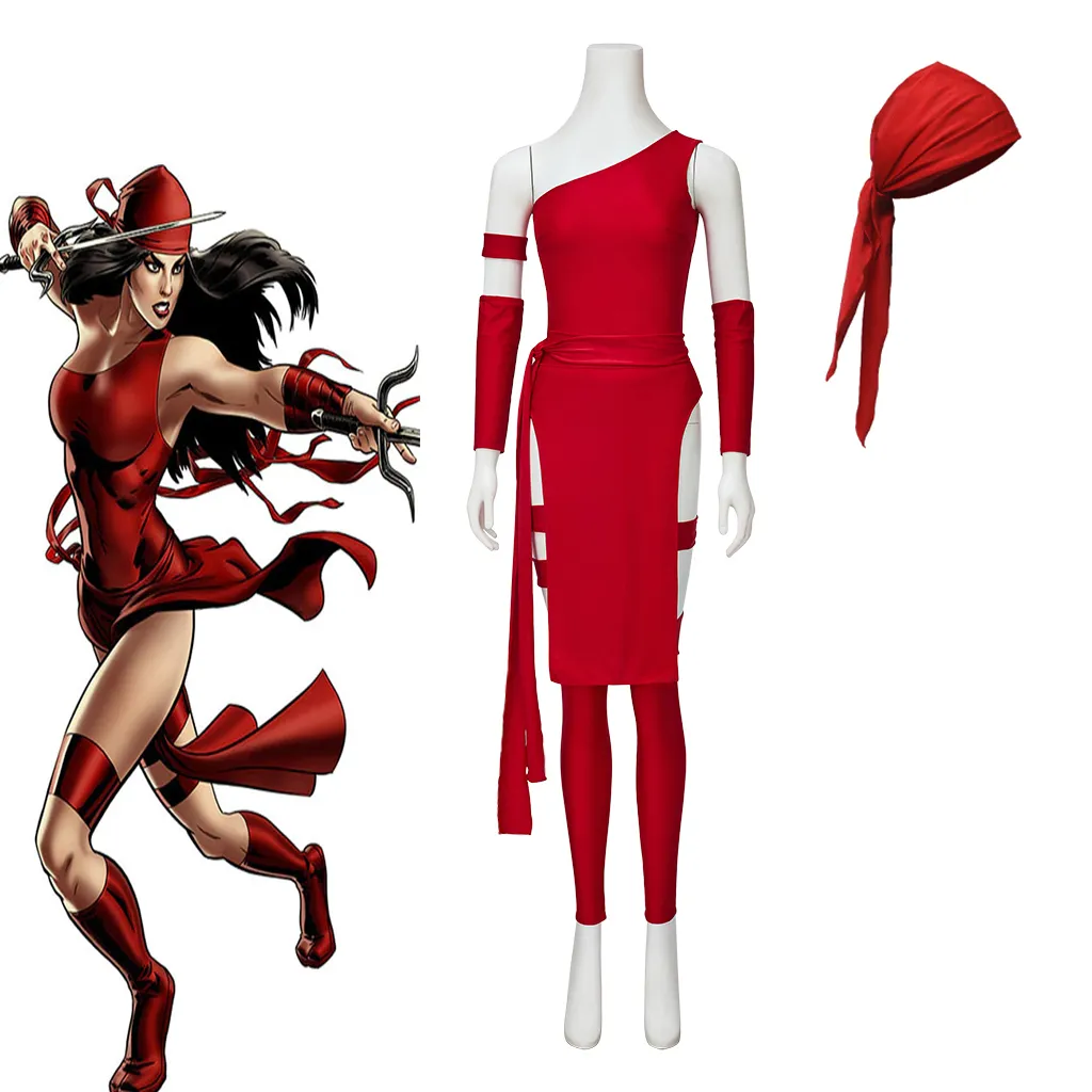 Save Big on Bulk Elektra Costume Amazon Elektra Cosplay Costume For Women  Red Sloping Shoulder High Slit Dress With Bandana Halloween Superhero  Combat ..., image size:1024x1024