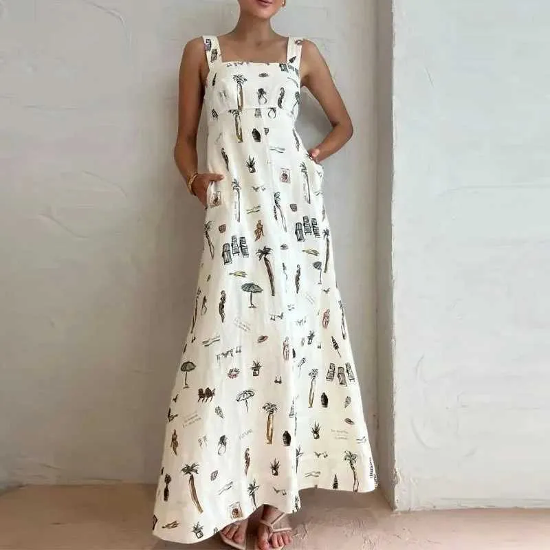 Product Title: Bohemian Floral Milkmaid White Cotton Dress with Backless Lace Bow and Square Neckline - Elegant Summer Casual Wear for Women (M250109)