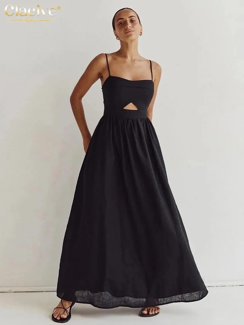 Clacive Sexy Loose Black Cotton Womens Dresses Summer Strap Sleeveless Ankle Length Dress Elegant Hollow Out Female 2501008 Clacive Sexy Loose Black Cotton Womens Dresses Summer Strap Sleeveless Ankle Length Dress Elegant Hollow Out Female 2501008