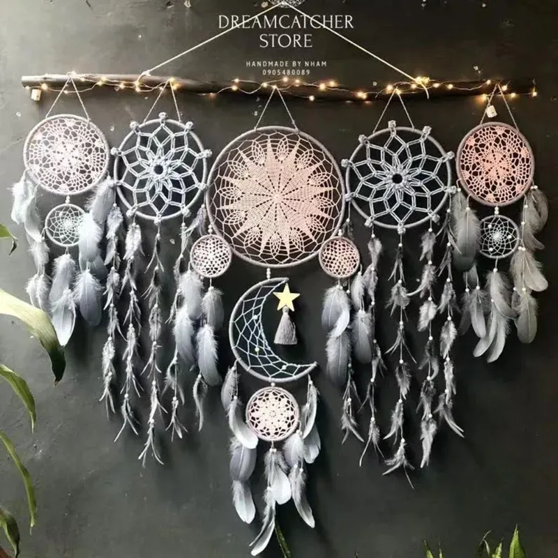Dreamcatcher Set With Moon And Stars - Large Handmade Wall Hanging, Bohemian Home Decor, Bedroom Wall Art