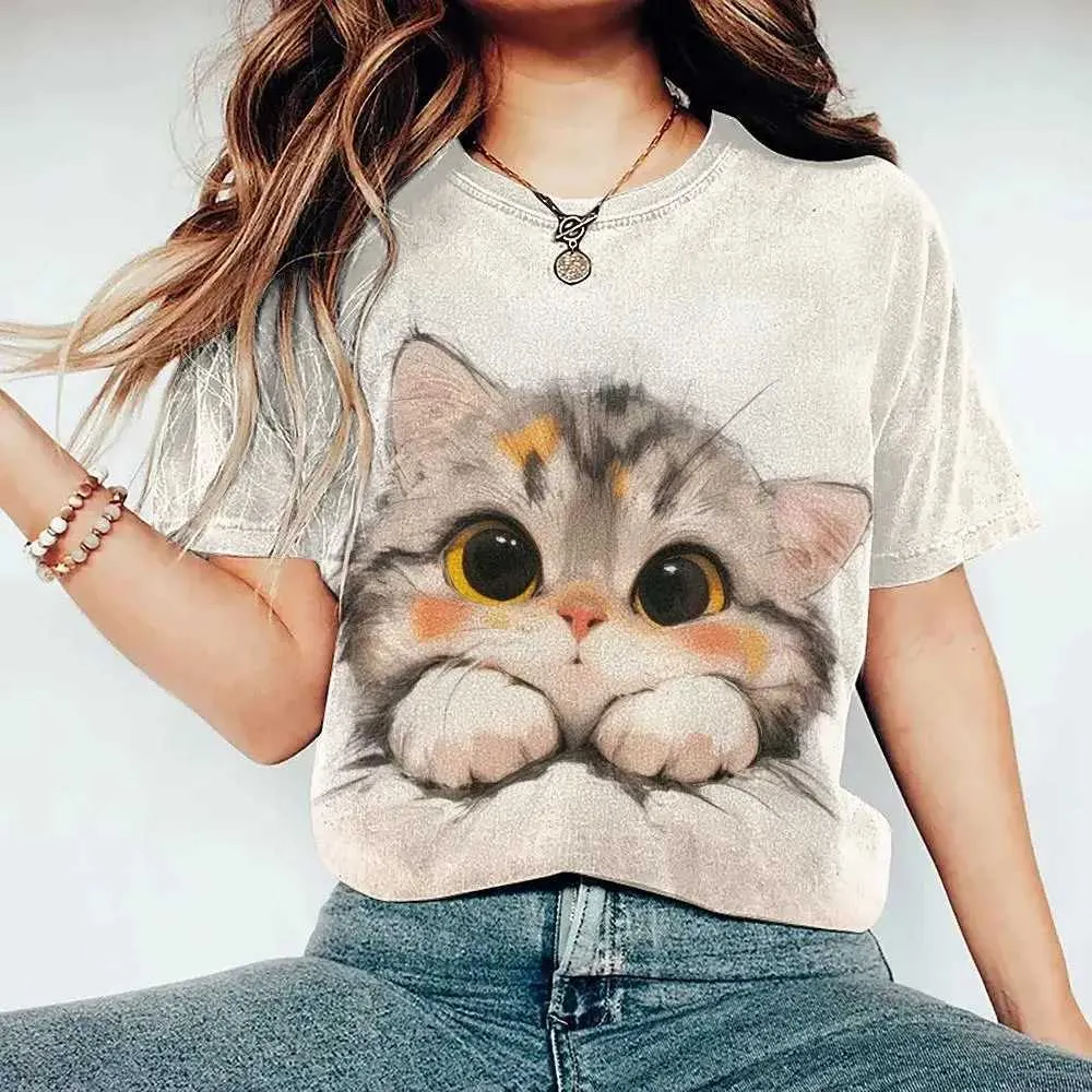 Save Big on Bulk Women's Cat T Shirt Womens T Shirt Cartoon Cat Pattern  Printed Summer Casual Short Sleeved T Shirt Fashionable Street Clothing  Cute