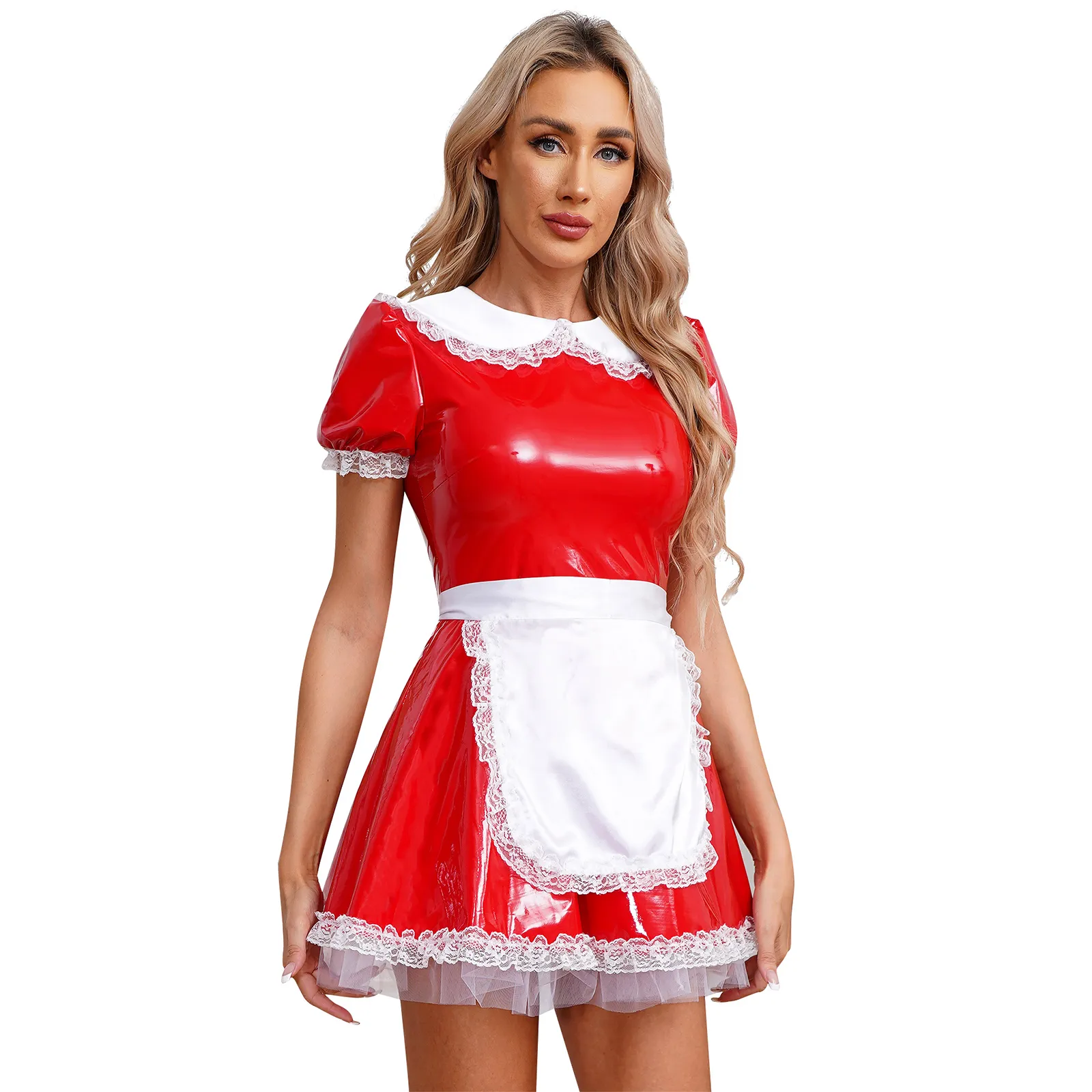 sexy lingerie scans Sexy French Maid 4 Pcs Lace Costume Babydoll Lingerie Set – Magicnitz main image 1