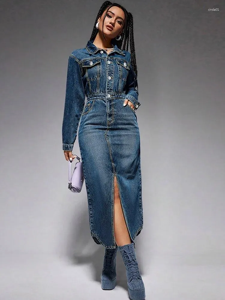 Womens Casual Denim Dress: Long Sleeve Retro Shirt... From Cinda01, $26.69  In Bulk | DHgate.Com