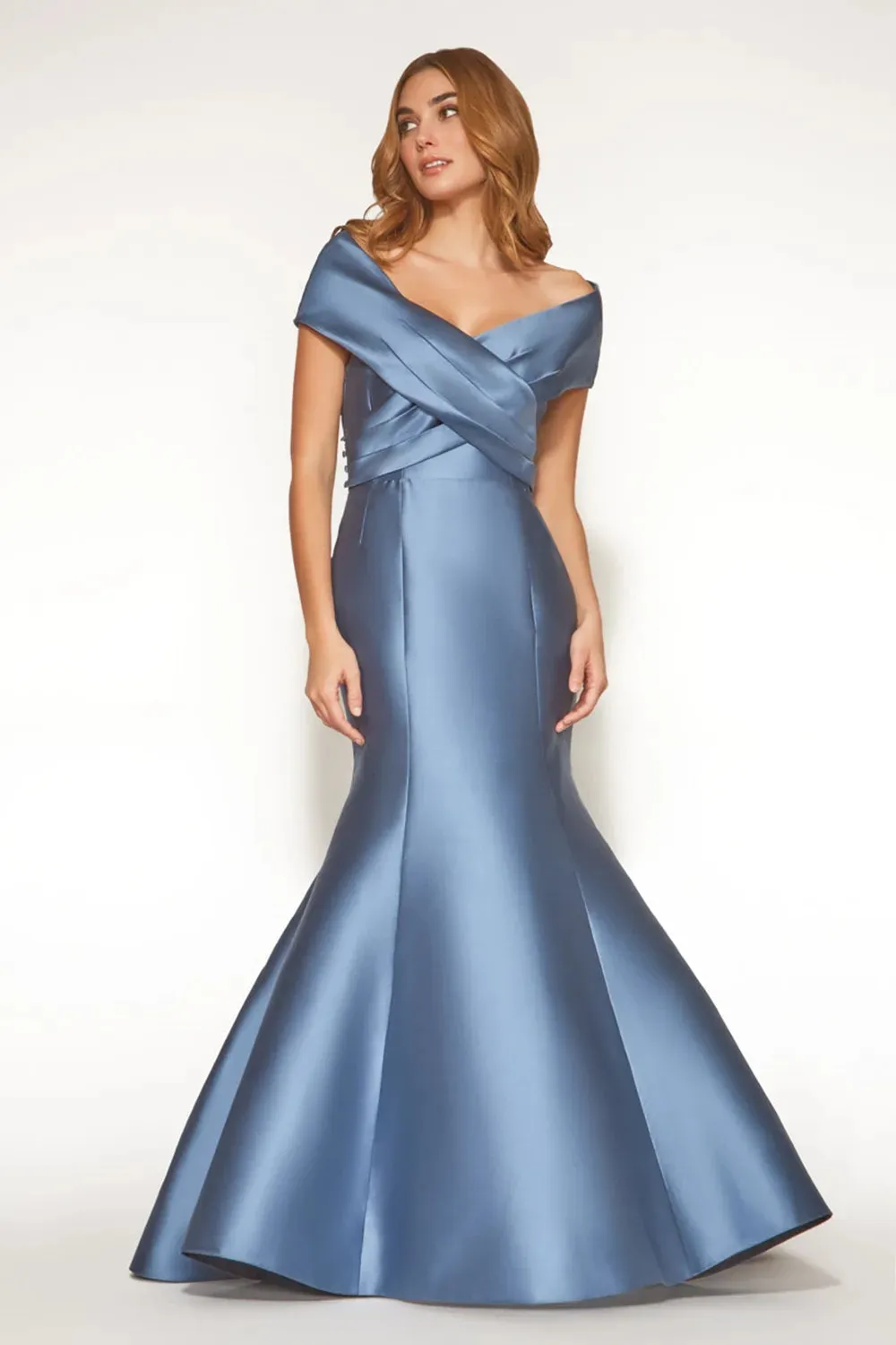 Elegant Smoke Blue Mother of the Bride Dress 2025 Off-Shoulder Pleated  Floor-Length Satin Formal Wedding Guest from Dhgate Mother's Dresses -  price 114.58